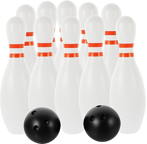 Garneck 12pcs Large Bowling for Indoor Outdoor Play Jumbo Ten Pin Bowling with White Pins and Random Color Balls Material for Childrens Educational Fun and Family Random Color
