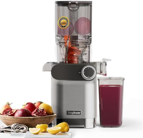 Anybear Cold Press Juicer, 200W Masticating Slow Juicer 4.3 Large Feed Chute Fit Whole Fruits Vegetables | Upgraded Auger | Tritan Materials | BPA Free | Juice Recipes (Silver)