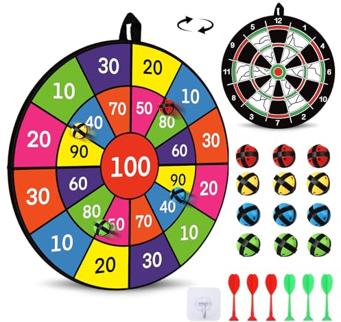 Dartscheibe Kinder, 29''(74cm) Kinder Klett Dartscheibe mit 12 Bällen & 12 Darts, Wurfspiel Outdoor Spiele für Kinder, Draußen Outdoor Spielzeug Gartenspielzeug, Kinderspielzeug Geschenke 3-12 Jahren