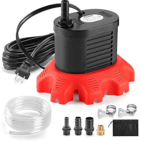 FIDISP Pool Cover Pump, 850 GPH Water Pump for Pool Draining With 4 Hose Adapters, 20 FT Drain Hose, 25 FT Power Cord, Pool Cover Pumps Above Ground for Drainage of Pool Covers, Ponds and Tubs(Red)