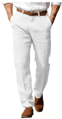 Pantalon habillé en lin pour homme avec poche avant, jambe droite, confortable, respirant, formel, affaires, vacances, tendance, coupe ample, 2026
