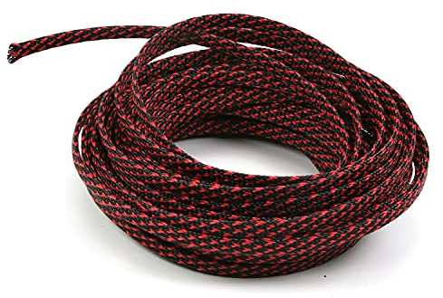 Othmro 10m/32.8ft PET Expandable Braid Cable Sleeving Flexible Wire Mesh Sleeve for Wrap Protect Cables Black-Red