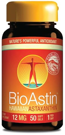 Nutrex Hawaii, BioAstin, Hawaiian Astaxanthin, 12 mg, Dépôt de 2 Jours, 50 Gélules molles, Testées en Laboratoire, Vitamine E, Sans Gluten, Sans Soja, Sans OGM