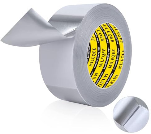 MILEQEE Aluminum Foil Tape, 50mm x 20m, Heat Resistant Shield Insulation Tape Repair Sealing Ducts Hvac Exhaust Pipe, Patching Insulating Reflective Adhesive Tape for Ductwork, Vent, Metal Waterproof