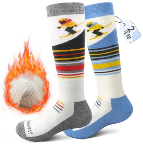 Findway Calcetines de Esquí para Niños, Calcetines Térmicos de Lana Merino para Niños y Niñas Calcetines de Nieve de Invierno Suaves Transpirables para Patinaje y Snowboard, 2 Pares/3 Pares