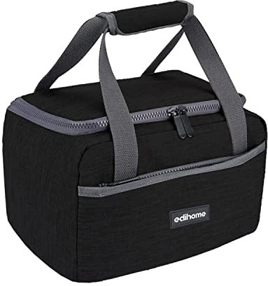 edihome, Kühltasche Klein, Lunchbag, Kühltasche, Faltbar, 8L, Thermo Lunchbox, Isolierte, für Mittagessen, Arbeit, Camping oder Reise, Tragbar (Schwarz)