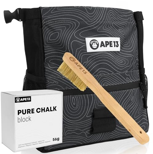 APE13® Chalkbag Boulder-set av chalkväska, boulder-borste, chalk (som set och enstaka ) – perfekt boulderande present och tillräckligt med utrymme för bouldertillbehör