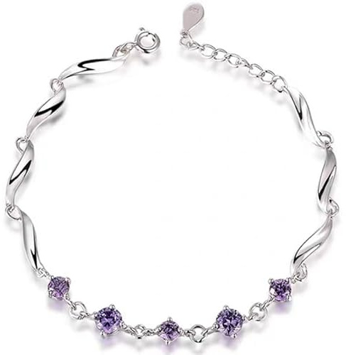 Bracelet réglable, bracelet en argent sterling, bracelet en argent sterling 925 for femme Bracelets de vague élégante avec mosaïque améthyste Bracelet d'amitié bijoux en argent sterling cadeaux maman