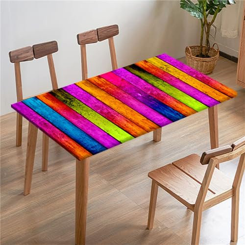 Morbuy 3D Holzbrett Drucken Rechteckige Elastische Tischdecke, wasserdichte Gartentischdecken Quadratisch Angepasste Tischdecke Abwischbar Tischdecken Tischtuch (140x80cm,Buntes Holzbrett)
