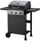 Cooking Box - Barbecue gaz sur Chariot 3 Feux - 3 brûleurs - Surface de Cuisson en Acier émaillée 49 x 39 cm - tablettes rabattables, 2 Roues - Noir