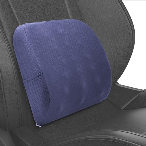 Quirlig Cojín Lumbar para Coche, Almohada Lumbar con Esponja Memoria, Cojín Lumbar Ergonómico para Asientos de Coche, Silla de Oficina, Silla de Ruedas, Azul Marino