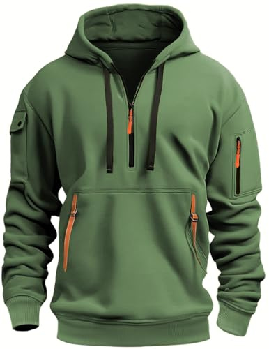 MEDUOLA Sudadera con Capucha para Hombres Suéter con Cremallera de Manga Larga Sudaderas de Color Sólido Grueso Cálido(L,Vert)