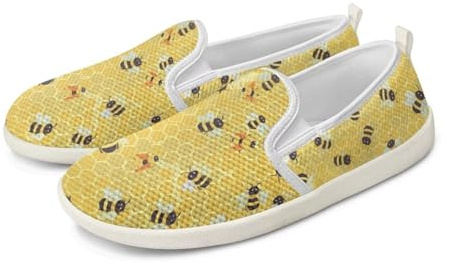 chaqlin Round Toe Flat Shoes for Women Honey Bee Mesh Casual Loafers Slip On Ballet Flat Nurse Walking Shoe Barefoot Work Office Clipper Fashion Sneaker