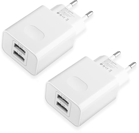 2-Pack Cargador USB, 2.4A/5V Enchufe Cargador USB Multiple para iPhone 14 13 12 11 Pro MAX XS XR X 8 7 6 6S Plus SE 5 5S iPad, Samsung Galaxy, Charger Movil Adaptador Multi Cabezal Corriente