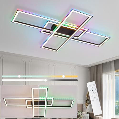 Homefire Deckenleuchte LED Deckenlampe Wohnzimmer - 50W Schwarz Wohnzimmerlampe Dimmbar RGB Farbwechsel Schlafzimmerlampe Modern mit Fernbedienung Büro Deckenleuchten für Jugendzimmer Gaming Zimmer