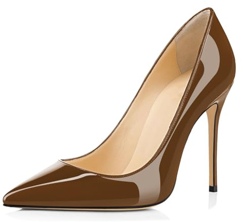 EDEFS Regine delle Feste Pumps Slip On Sexy con Tacco a Spillo 10 cm Punta a Stiletto per Spose & Vita Notturna Marrone EU35
