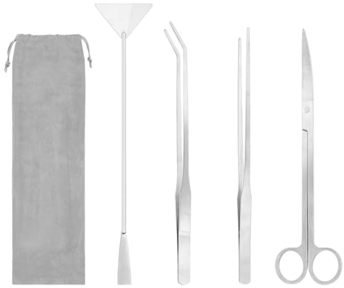 Set di strumenti per terrario, 4 in 1, per acquario, kit di base antiruggine per piante acquatiche in acciaio inox, pinzette lunghe, forbici, spatola, set per piante da acquario, set di attrezzi per