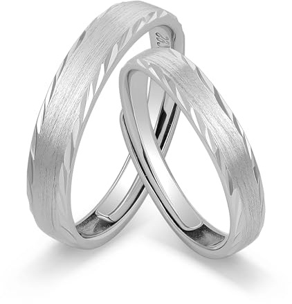 Meissa Eheringe Silber 925 Verlobungsring Paar Partnerringe Verstellbar für Sie und Ihn Damenring 3,2mm & Herrenring 4mm Trauring Paarpreis Geschenk Valentinstag,​Set aus zwei Ringen