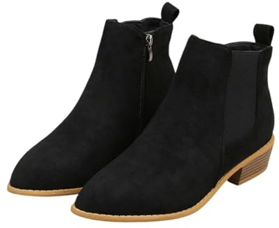 Stövletter dam mocka, ankelstövlar dam med blockklack cowboy vinterstövlar slip-on stövlar lätta snöstövlar mjuka ankelstövlar korta cowboystövlar retro övergångsstövlar