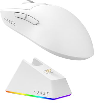 AJAZZ AJ139 V2 MC Wireless Gaming Mouse with RGB Charging Dock, 66g Ultra-Lightweight Tri-Mode Optical Mouse, 24000 DPI PAW3311 Sensor, Ergonomic Rechargeable Gaming Mouse for PC/Mac - White