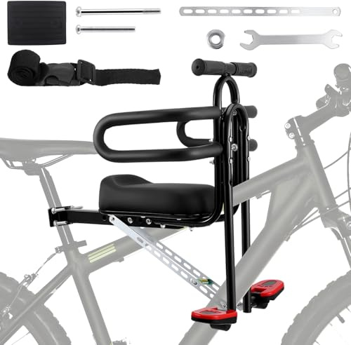 Siège enfant vélo avant, Siège vélo pour enfant avant, Siège enfant pour VTT, Siège vélo pour enfant pour VTT, vélos de ville, avec pédales, barrière de sécurité pliable, poignée portable, pour 3~6