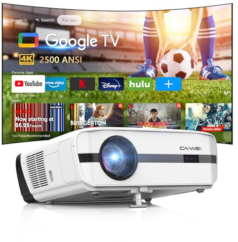 4K Beamer Google TV, 2500 ANSI Lumen Tageslicht Heimkino Projektor mit WiFi Bluetooth HDMI ARC/CEC, 35W×2 Deep Bass, Dolby Audio, ToF Autofokus und MEMC, ideal für Wohnzimmer, Gaming, Outdoor