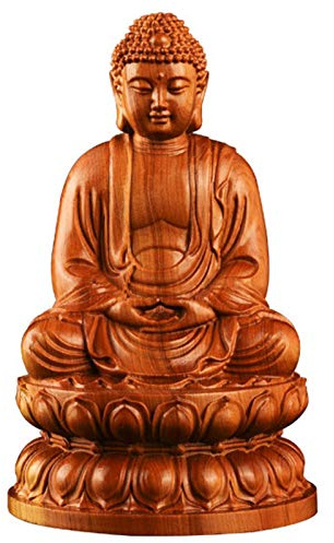 feng shui prydnadsföremål thuja fridfull sittande buddhastaty handgjord mediterande skulptur träfigur handgjord traditionell orientalisk inredning händer i knäet buddha
