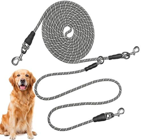 Cable de Amarre para Perros 6 Metros Cuerda Reflectante de Paseo Mascotas | Amarre canino Para Dos Mascotas, Adiestramiento, Paseos, Juegos, Cámping, Al Aire Libre, Jardín Y Patio