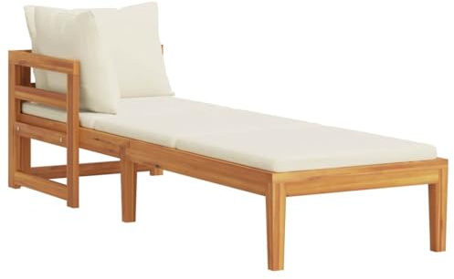 KKgypkn Lettino da giardino in legno di acacia, con 1 bracciolo, in legno massello, per esterni, con cuscino per un maggiore comfort, bracciolo montabile a sinistra o a destra