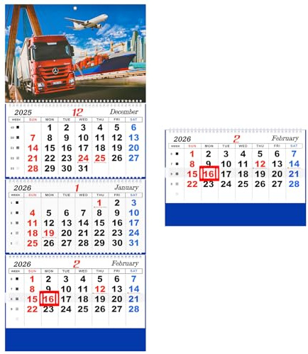 Whiidoom 2027 Wall Calendar, 3 Month Wall Calendar 2027, 33 x 13, Truck