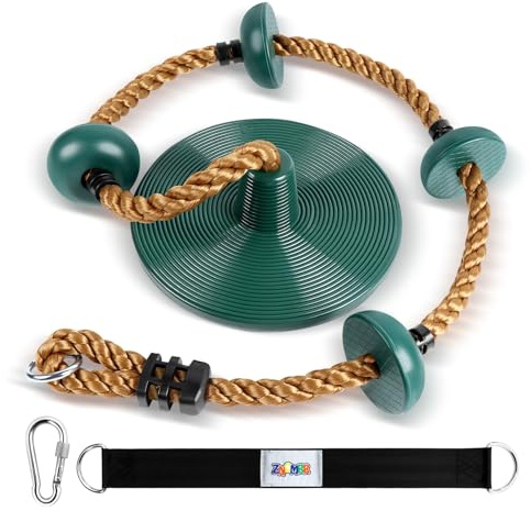 Climbing Rope with Platforms and Disc Swing Seat Set Playground Accessories Including Bonus Hanging Strap & Carabiner Tree Swing for Kids Rope Swings for Tree