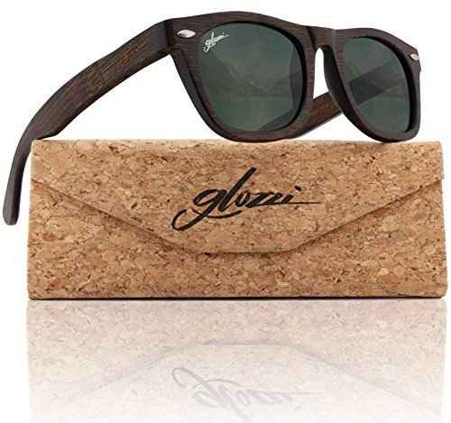 glozzi Bambus Holz Sonnenbrille für Damen & Herren - Polarisierte & Verspiegelte Brillengläser UV 400 Kategorie 3 - Mit Brillenetui aus Kork - Braun