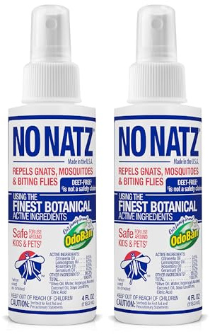 No Natz Botanical Insect Repellent, DEET-Free, Made with Natural Essential Oils, Non-Greasy Formula, Made in The USA, Fresh Scent, 4 Ounce Spray Bottle, 2-Pack