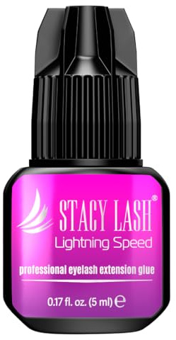 STACY LASH Lightning Speed Eyelash Extension Glue 5ml /0.17 fl.oz / 0.3 Sec Dry/Retention – 6-8 Weeks/Extra Strong Black Adhesive/Lash Tech Supplies