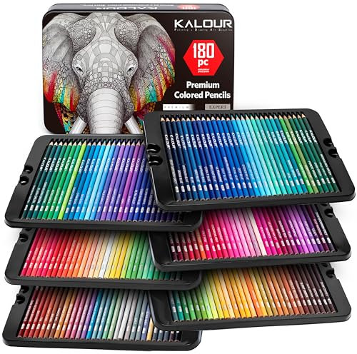 KALOUR Juego de 180 lápices de colores para artistas adultos, núcleo suave de pigmento rico, 12 lápices metálicos, ideal para colorear, dibujar, bocetos, mezclar sombreado, colores vibrantes