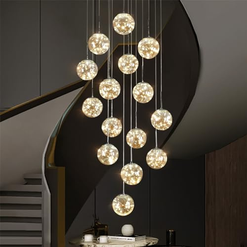 Kinbolas LáMparas De ArañA 15 Bolas vidrio Cristal Modernas,LED Candelabro Lampara Techo,Lamparas Decorativa Colgantes De Escaleras Interior Para Salon,Comedor,R(Color:Dorado champagne)