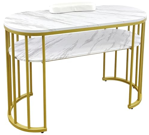 EBANKU Table À Ongles en Marbre Or Table De Manucure, Professionnelle Nail Beauty Spa Salon De Bureau Poste De Travail avec Étagère Nail Art Equipment pour Salon Spa Workstation
