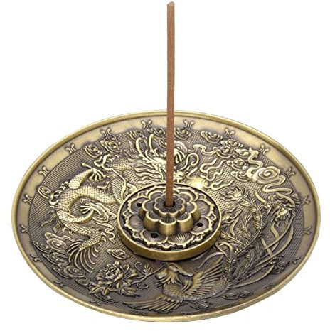 Supporto per incenso in bronzo, in stile retrò, con dispositivo di aspirazione della cenere, ideale per meditazione, yoga, ufficio tokaneit