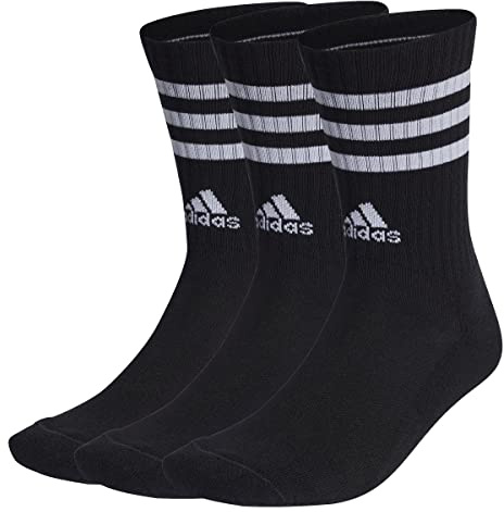 adidas 3-stripes Cushioned Crew Socks 3 Pairs, Calzini Unisex - Bambini e ragazzi, Black/White, L (Pacco da 3)