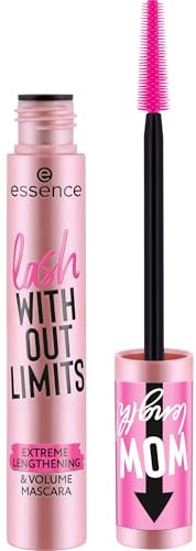 essence lash WITHOUT LIMITS EXTREME LENGTHENING & VOLUME MASCARA, Nr. 01, Schwarz, langanhaltend, volumengebend, vegan, ohne Mikroplastikpartikel, Nanopartikel frei, ohne Parfüm, 1er Pack (13ml)