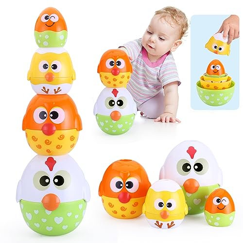 MOONTOY Montessori Toys for 1 Year Old Toddlers, 8PCS Chicken Nesting Stacking Toys for 6-12 Month, Toddler Toys for 1-3 Year Old Girls Sensory Baby Toys for 18+ Months 1st First Birthday Gift Present