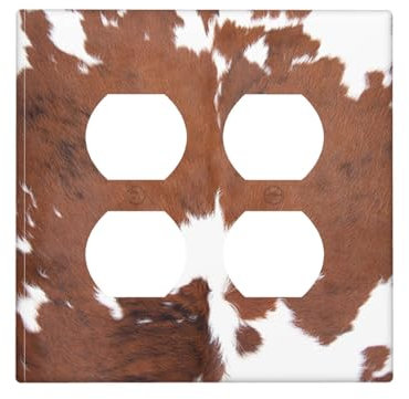 Moslion Doppelsteckdosenabdeckung aus braunem Rindsleder, 2-fach, Kuhdruck, Leopardenmuster, Bauernhof, Wandplatte, Lichtschalter-Schutz, Kombination, Zuhause, Küche, Bad