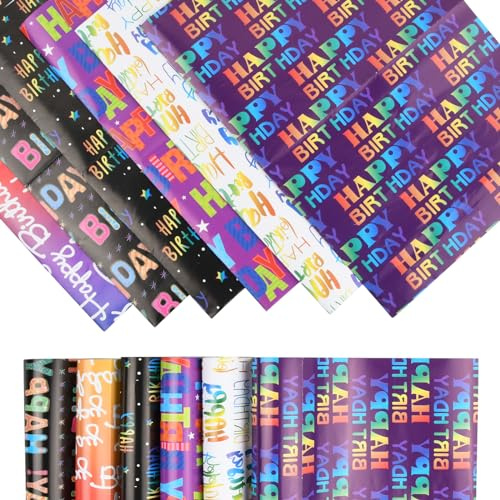 Cozlly Papier Cadeau Anniversaire, Emballage Cadeau Papier Rétro, Conception D'Emballage Cadeau D'Anniversaire Coloré, 6 feuilles pliées à plat 50 x 70 cm, pour toutes les occasions d'anniversaire