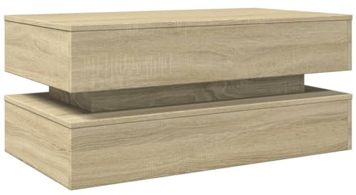 vidaXL Mesa de Centro con Luces LED, Mesita Auxiliar, Mesita de Teléfono, Mesa Rectangular para Salón Oficina, Madera de Ingeniería Roble Sonoma
