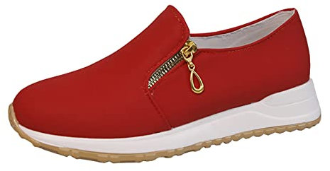 IQYU Sportschuhe Damen Einfarbig-Canvas Turnschuhe Mit Reissverschluss Atmungsaktive Freizeit-Schuhe Sportlich Laufschuhe Flacheboden Wanderschuhe Leicht Sneaker Einfachheit Fitnessschuhe