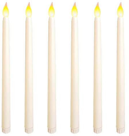 Wonvify Candela Led Lunghe 6 Pezzi, con Fiamma Tremolante 3D, Lumini Led Batteria, Candele per Festa Matrimonio Deco Festival Decorazione, Luce Bianca Calda (28 * 2,2 * 2,2 cm)