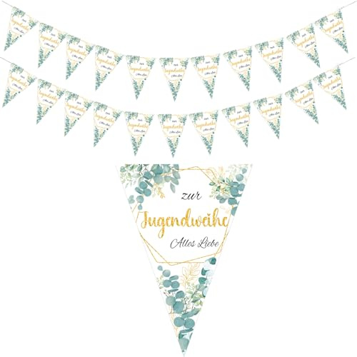 2 stycken ungdomshorn, vimpelgirlang, ungdomshorn, dekoration, flaggirlang, banderoll, pojke, flicka, grön, grattis på ungdomshorn, äntlig, vuxen, hängande dekoration, triangulär flagga