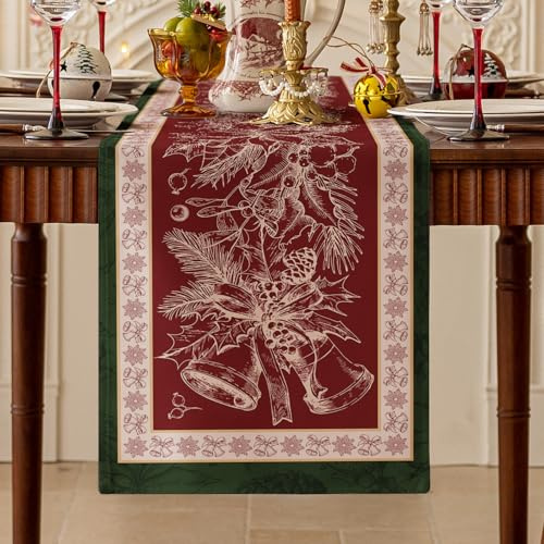 Romanstile Table Runner Christmas Red Modern 40 x 140 cm Washable with Pattern Table Runner Table Stripes Festive Decoration for Christmas, Dining Table and Buffet, Gifts, Xmas, New Year's Eve, Party,