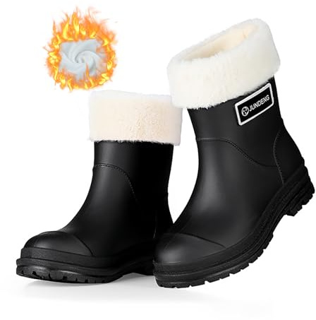 AONETIGER Botas de Agua Mujer Calor Antideslizante Zapatos de Lluvia Impermeable Acogedor Botas de Goma Moda Caña Botines(813 Negro,38EU)