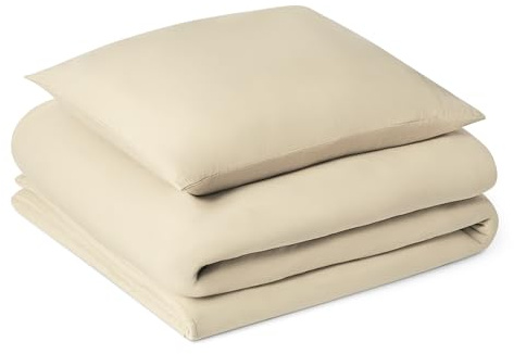 Amazon Basics Parure de Lit 1 Personne 2 Pièces en Microfibre Prélavée, Extra Douce avec Effet Froissé Naturel, sans Repassage, Housse de Couette 135 x 200 cm et 1 Taie d'oreiller 65 x 65 cm, Beige